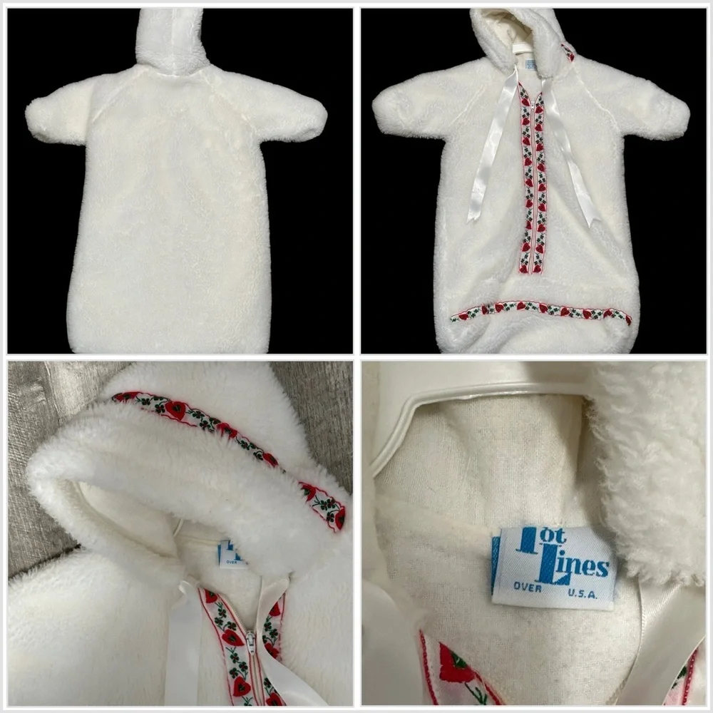 Vintage Baby Infant Newborn Tot Lines Bunting Faux Fur White Zippered Hoodie - Picture 1 of 8